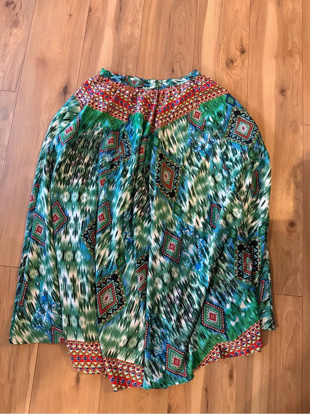 VINTAGE Mix Nouveau New York Skirt 90s Boho Southwestern Maxi Flare Women’s L